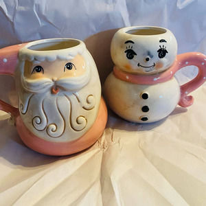 Chrstmas Johanna Parker Santa and Snowlady pink and cream mug set